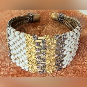 Elegant Gold and Putter Wired and Woven Cuff Bracelet